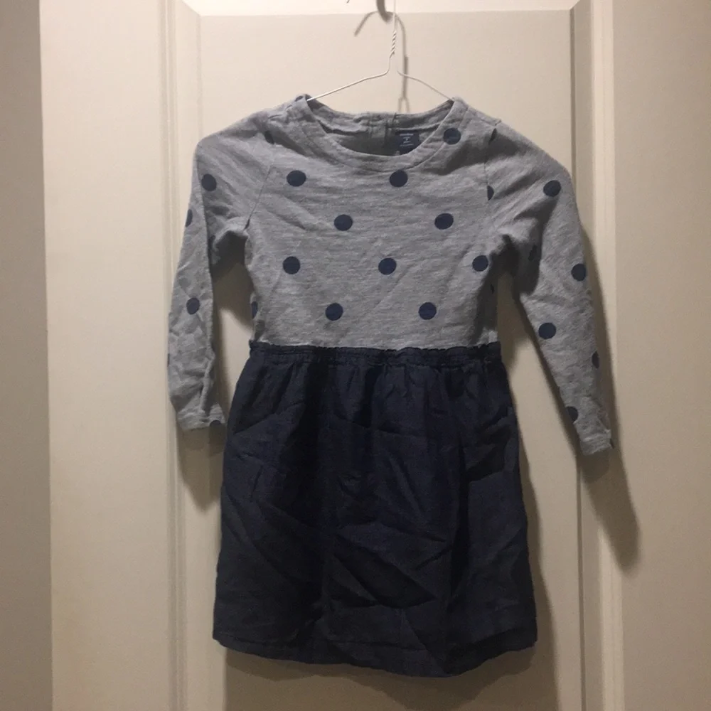 Baby Gap Girls Polka Dot/solid lined dress 100% Cotton long sleeves Size 5T